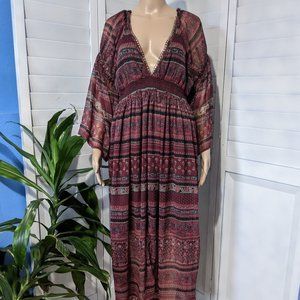 Anthropologie Boho Print Dress by Boemo Maroon L